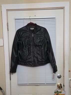 Jou Jou Black Faux Leather Moto Jacket with Zip Pockets